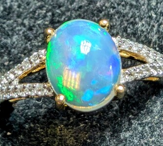 $240 Silver Opal 1.5Ct & Cz Ring