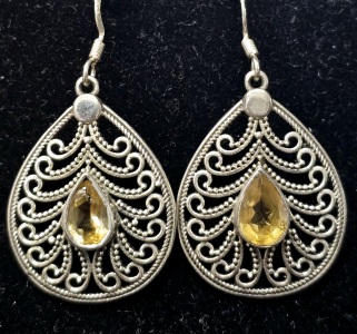 $240 Silver Citrine 8.13G Earrings
