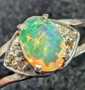 $240 Silver Opal 0.8Ct & Dia 0.05Ct Ring