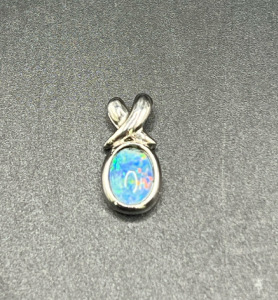 (1) Sterling + Simulant Opal Pendant For Necklace
