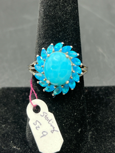Sterling Silver Blue Ring- Size 9