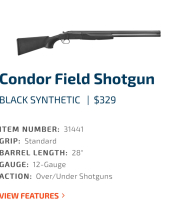 Stoeger Condor Model 12 Gauge 3” Chamber Over Under Shotgun ( Brand New In Original Box) - 2