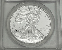 2015 1oz. Fine Silver, Silver Eagle (First Strike Coin) W/ ANACS Certification (Carded) - 2