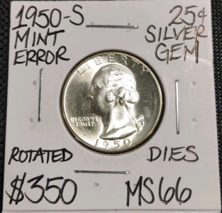 1950-S MS66 Mint Error Gem Silver Quarter