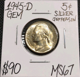 1945-D MS67 Gem Silver Jefferson Nickel