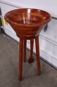 (1) Fancy Tri-Leg 34" Standing Side Table Salad Bowl Serving Set + Utensil