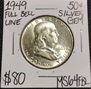 1949 MS64FBL Full Bell Line Silver Half Dollar
