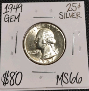 1949 MS66 Gem Silver Washington Quarter