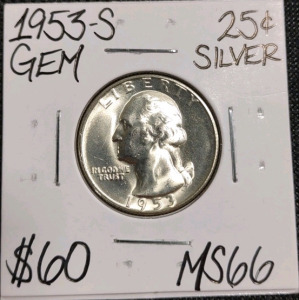 1953-S MS66 Gem Silver Washington Quarter