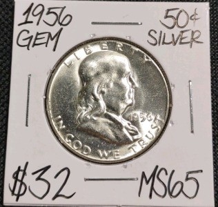 1956 MS65 Gem Silver Franklin Half Dollar