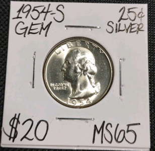 1954-S MS65 Gem Silver Washington Quarter