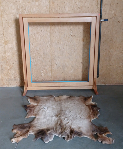 Painted Native American Elk Robe with Custom Wood Frame/Stand with Swivel