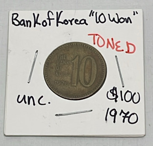 1970 Bank Of Korea “10 Won” Coin (Carded, Uncirculated And Toned)