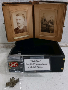 (3) Civil War Memorabilia - (1) Photo Album w/ (2) Pins