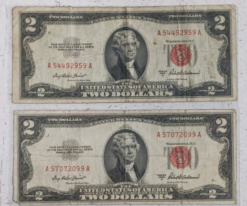 (2) Series 1953-A Red Seal $2 Bills