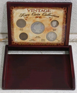 (1) Vintage Rare Coin Collection - (1) Liberty Nickel (1) Indian Head Penny (1) Barber Half Dollar (1) Barber Quarter (1) Barber Dime