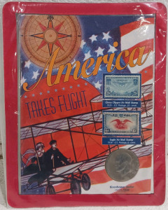 (1) America Takes Flight Collectible Set - Eisenhower Dollar & Air Mail Stamps