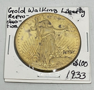 1933 Gold Walking Liberty Coin (Reproduction) (Carded)