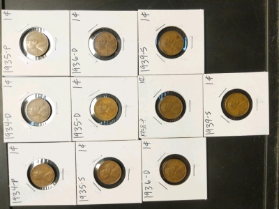 1934-1939 Pennies (10)