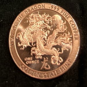 Year of The Dragon Golden State Mint .999 Fine Copper Coin