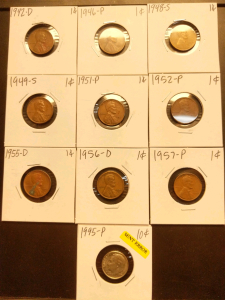 1942-1957 Pennies (9), 1995 Dime Mint Error