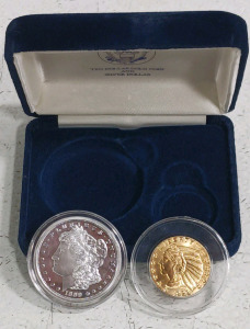 (2) U.S. Coin Replicas - (1) 1889 Morgan Silver Dollar (Copy) (1) 1929 Indian Head $5 Gold Coin (Copy)