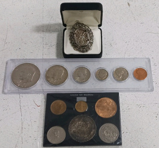 (13) Collectible Items - (12) Coins (1) Ornate Silver Pendant