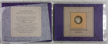 (1) Silver Barber Dime - 1910's w/ Certificate of Authenticity