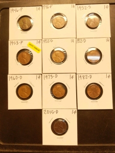 1946-2015 Pennies (10) 1953 Mint Error