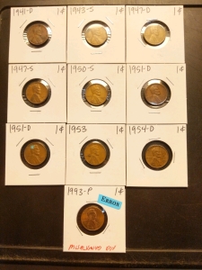 1941-1993 Pennies (10) 1993 P Series Penny Misaligned Die