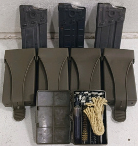 (1) HK91 Gun Parts Lot - (3) G3 Ammo Magazines (2) Dual G3 Magazine Pouches (1) Gun Cleaning Kit