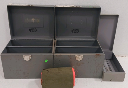 (3) Military Record Keeping Boxes w/ Inserts (1) Military Signal Panel