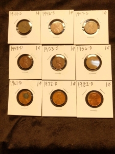 1944-1982 Pennies (9) S and D Series