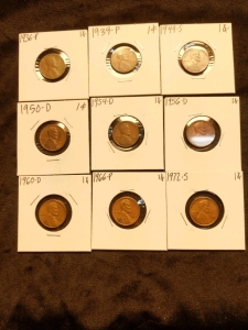 1936-1972 Pennies (9) S, D, P Series