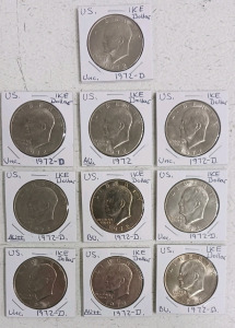 (10) US Eisenhower Dollar Coins - 1972, 1972-D