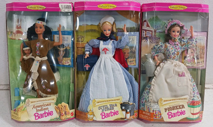 (1) American Indian Barbie (1) Civil War Nurse Barbie (1) Pioneer Barbie - Second Edition