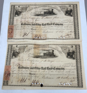 (2) 1865 $100 Railroad Certificates (Sleeved)