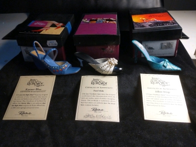New in Box Set of 3 "Just The Right Shoe" by Raine-Karner Blue, Pearl Mule, and Silken Wrap