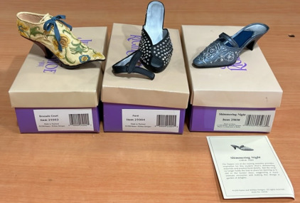 Set of Three &ldquo;Just The Right Shoe&rdquo; Including; (1) Brocade Court Item#25002 (1) &ldquo;Pav&egrave;&rdquo; Item#25004 (1) &ldquo;Shimmering Night&rdquo; With Certificate of Authenticity Item#25038