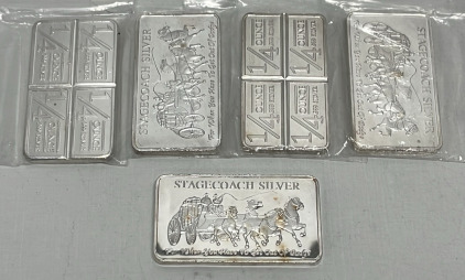 (5) 1 Ounce Silver Plated Bars