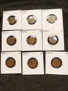 1944-1975 Pennies (9) S, D, P Series