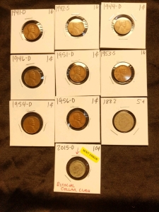 1941-1956 Pennies, 1883 Liberty V Nickel, and 2015 D Series Mint Error Dime