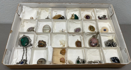 (24) Piece Lapidary Jewelry Collection&hellip; Agates, Jaspers, Sodalite, Malachite, Amethyst, Rose Quartz, Star Sapphire, Snowflake Obsidian, And More