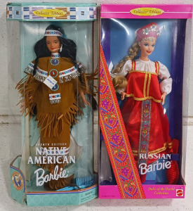 (1) Native American Barbie - Dolls of the World Collection (1) Russian Barbie - Dolls of the World Collection
