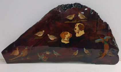 (1) Live Edge Wood Wall Art w/ Hunting Dogs & Game Birds [5000]