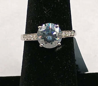 Moissanite Round Silver Ring (size 7