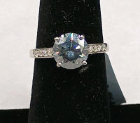 Moissanite Round Silver Ring (size 7
