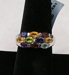 Multi Colour Gemstone Silver Ring (SIZE 7)