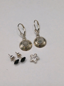(2) Pair Silver Earrings with Gemstone and Star Pendant