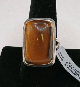 Tiger Eye Men's Silver Ring (size 10.25)